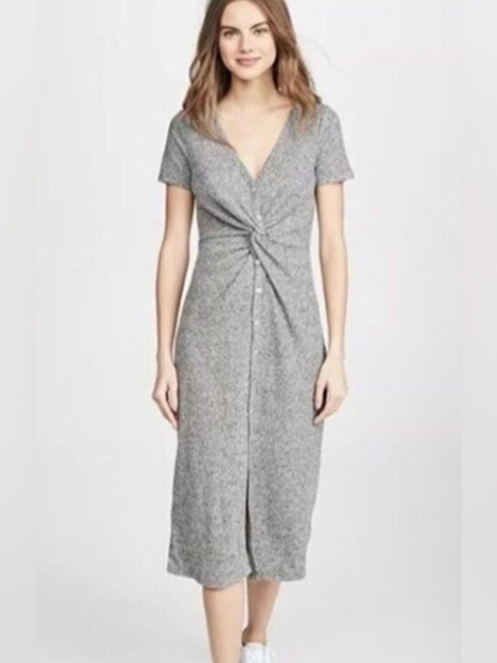 Z SUPPLY THE WAFFLE THERMAL FRONT TWIST DRESS - GREY